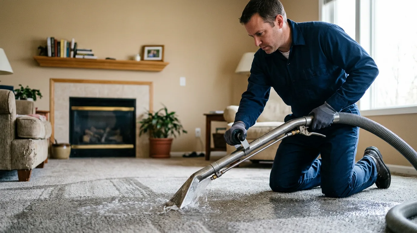 Water damage restoration technician working near New Hudson, MI